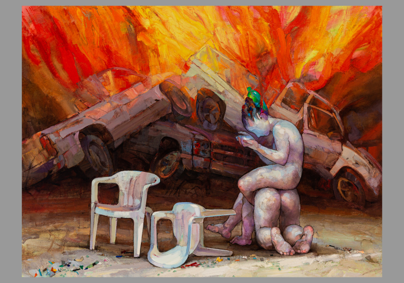 Oil painting of fire